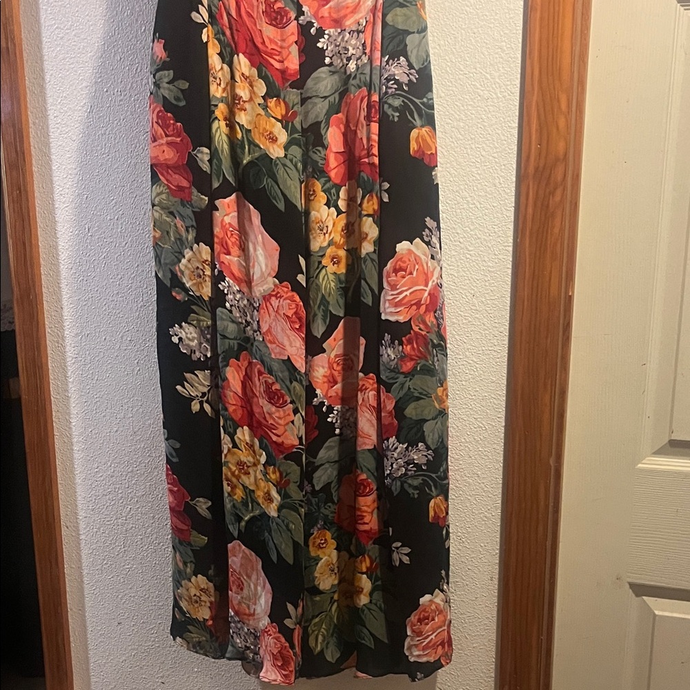 Ellen Tracy Black and Pink Pleated Maxi Trousers